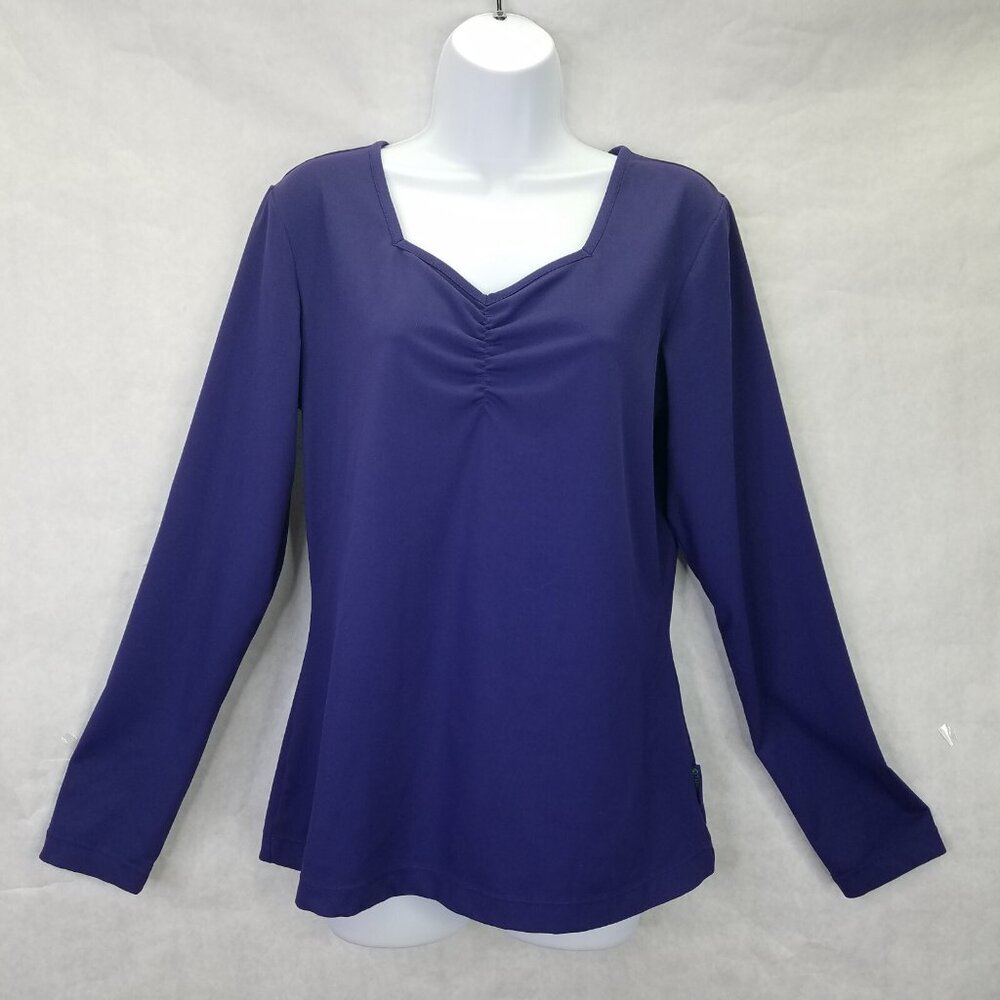 Merrell Mara Shirt Women's M Opti-Wick Performance Top Ruched Purple Gorpcore